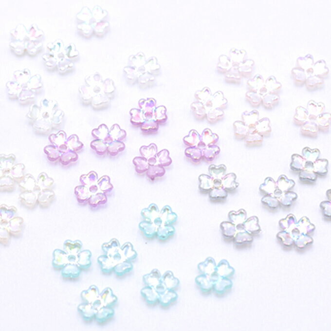 即日発送！高品質アクリルパーツ シェル風 ABカラー クローバー 穴あり 6mm【10ヶ】