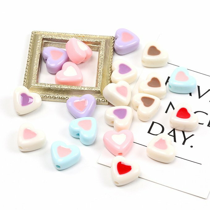 即日発送！アクリルビーズ ハート型 13×15mm