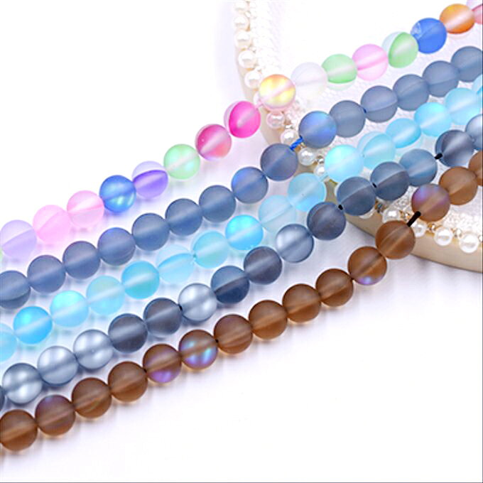 即日発送！ルナフラッシュビーズ 丸玉 8mm スクラブ【1連(約46ヶ)】