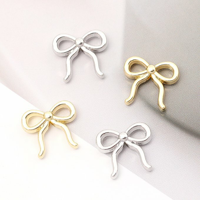 即日発送！メタルリボンビーズ メタルビーズ リボン型 通し穴あり 縦穴 13×15mm（4ヶ）