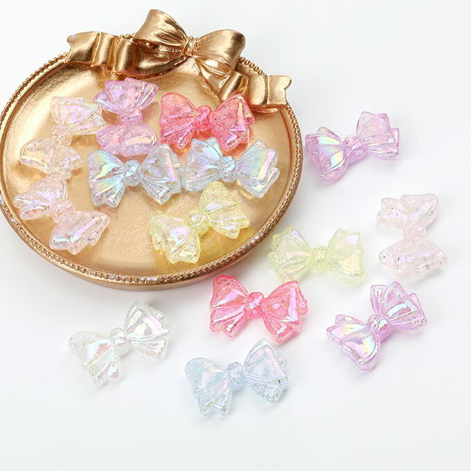 Rakuten - 即日発送！アクリルビーズ リボン メッキ加工 ミックスカラー 21×30mm（10ヶ）