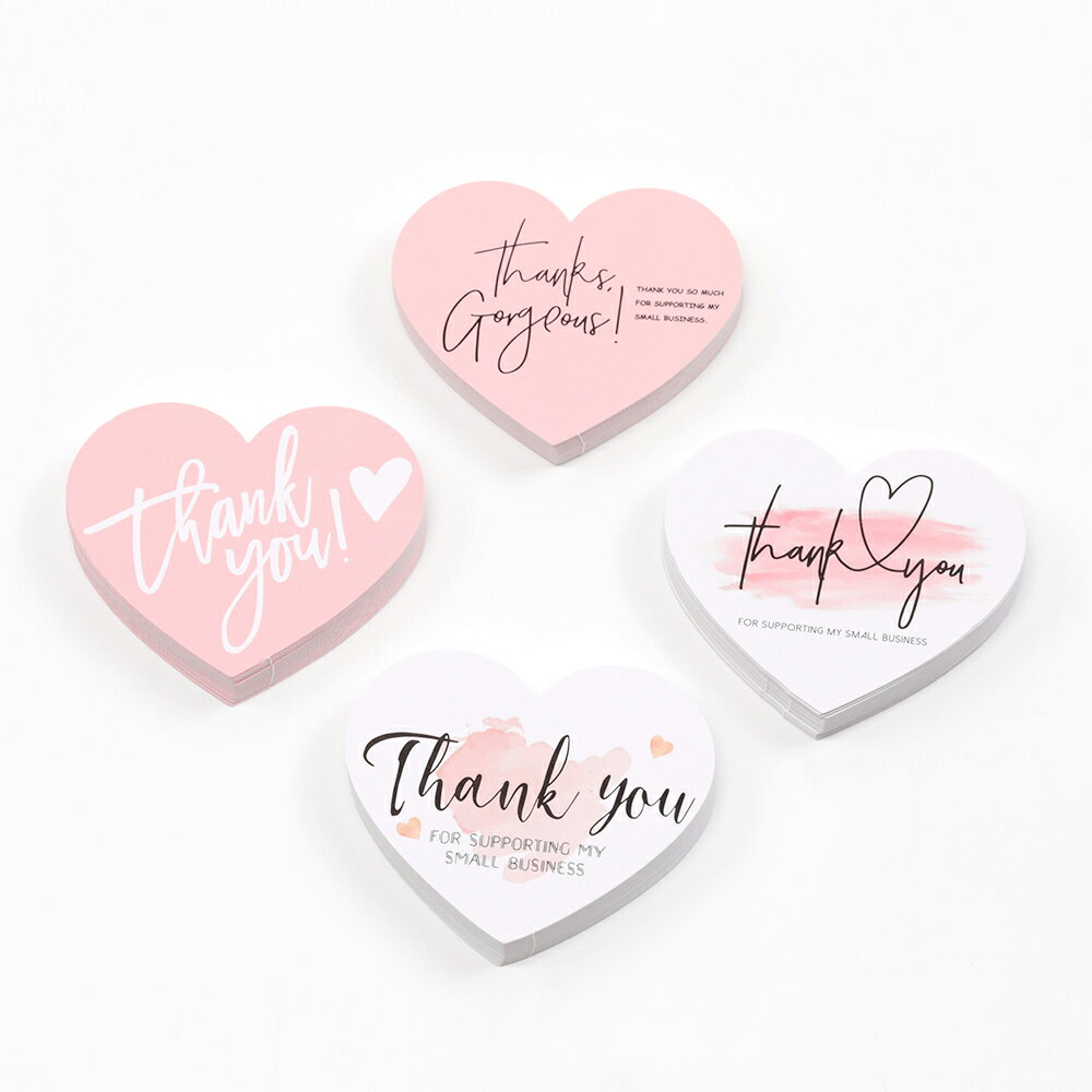 即日発送!Thank youカード ハート型デザイン サンキューカード ショップカード メッセージカード 約6×7cm (30枚)