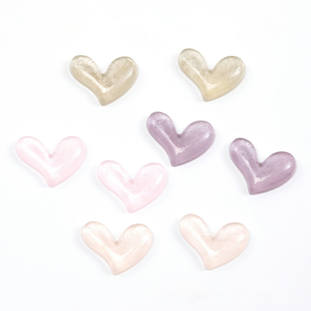 即日発送！樹脂パーツ ハート 手書き風 カボション 貼り付け デコパーツ 半面パーツ 約15×20mm（10ヶ）