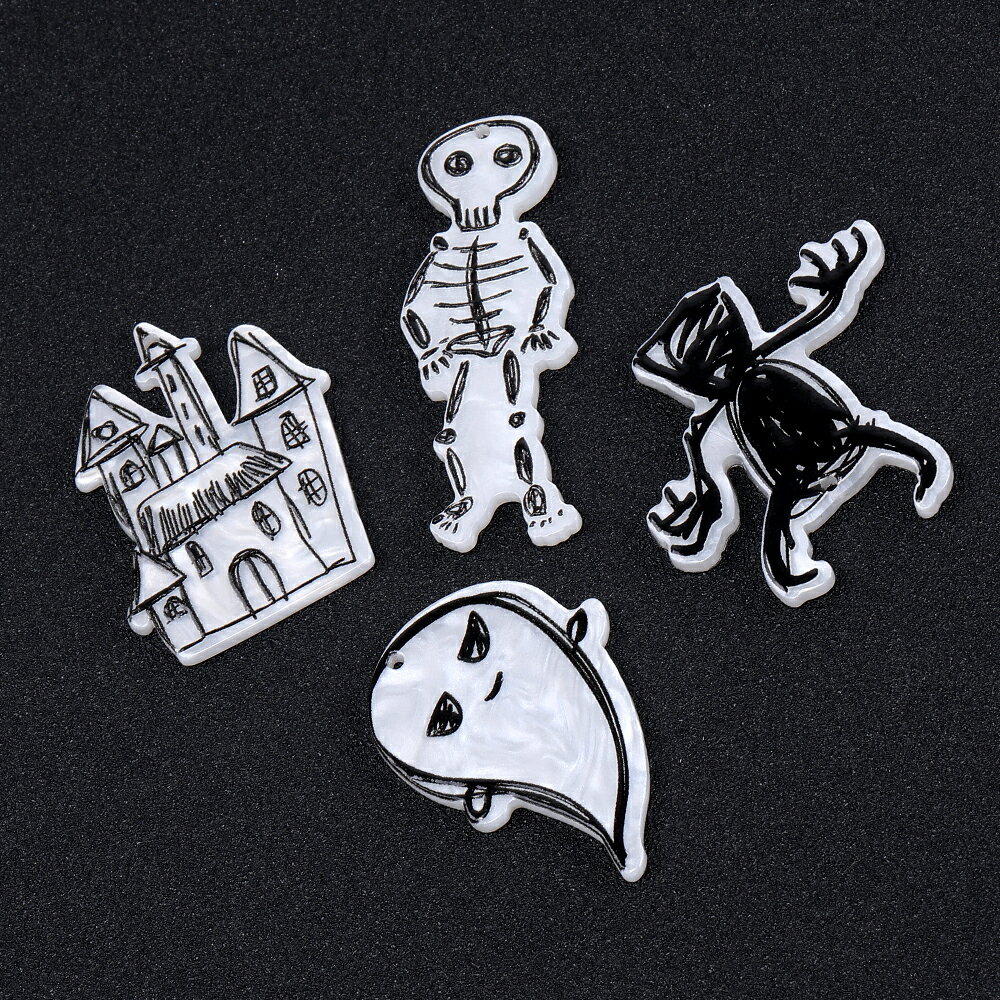 即日発送！ 高品質ハロウィンアクリルチャーム 全4種 穴あり（4 ヶ入り）