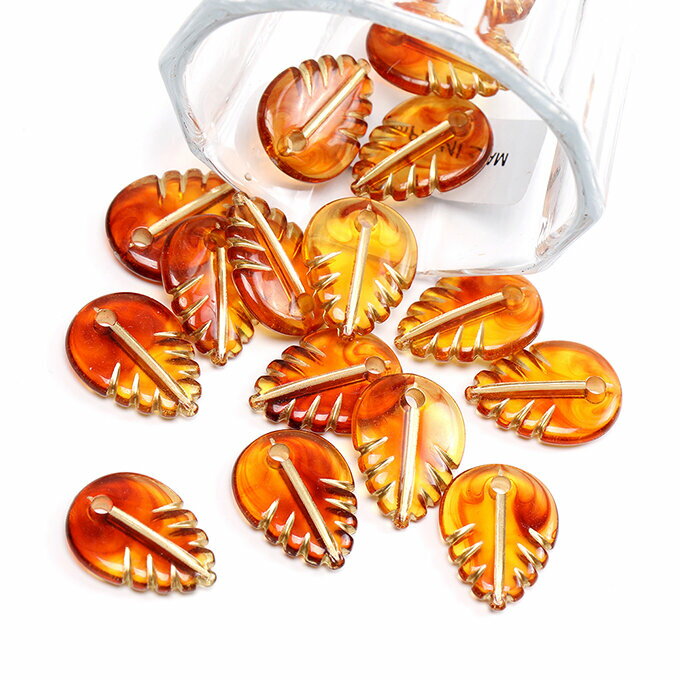 即日発送！リーフチャーム アクリルリーフチャーム アンティーク調 横穴あり 14.5×19.5mm （15ヶ）