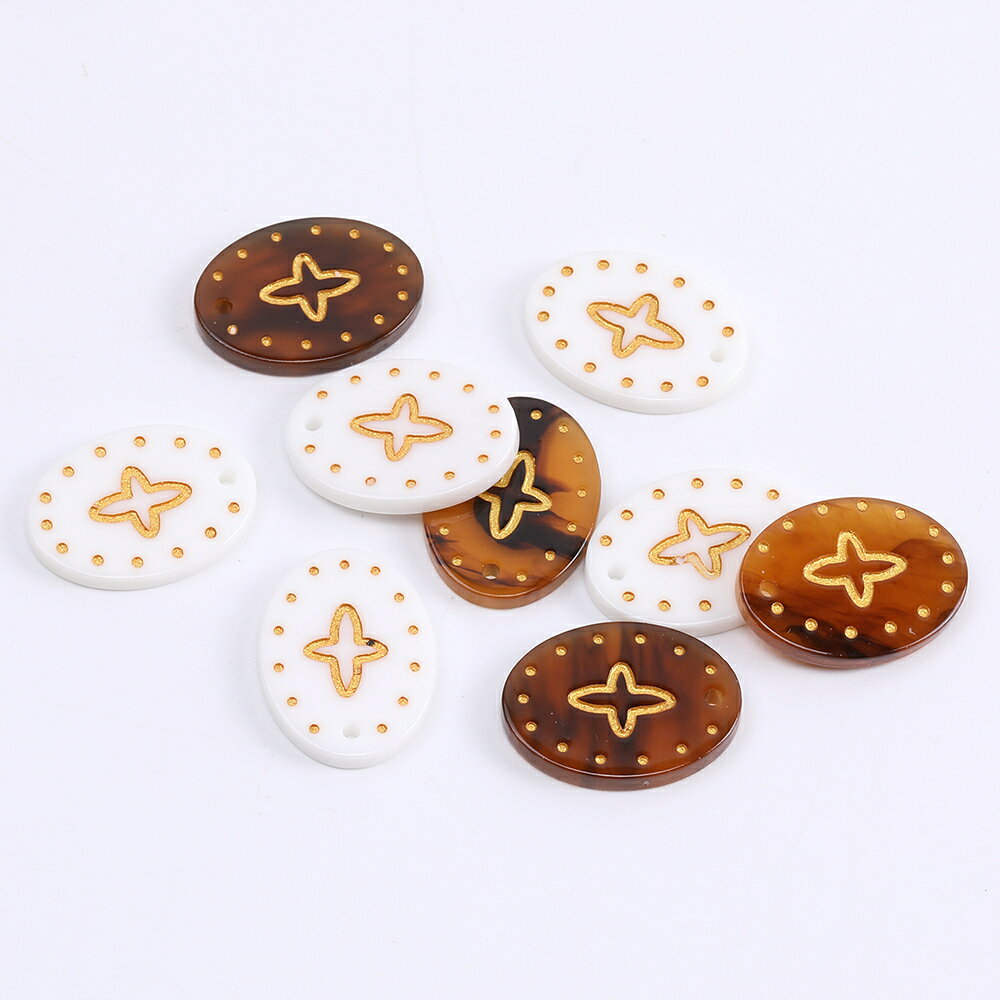 即日発送！アンティーク調アクリルチャーム クロス模様入り オーバル 上部穴あり 15×20mm（8ヶ）