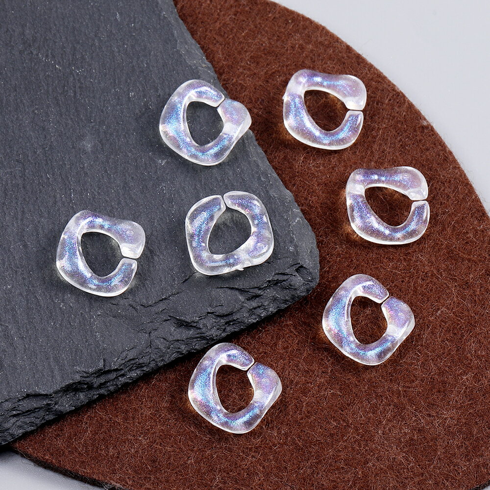 即日発送！アクリルチェーンパーツ 接続パーツ ウェーブライン 切れ目あり 15×15mm クリアブルー（30ヶ）