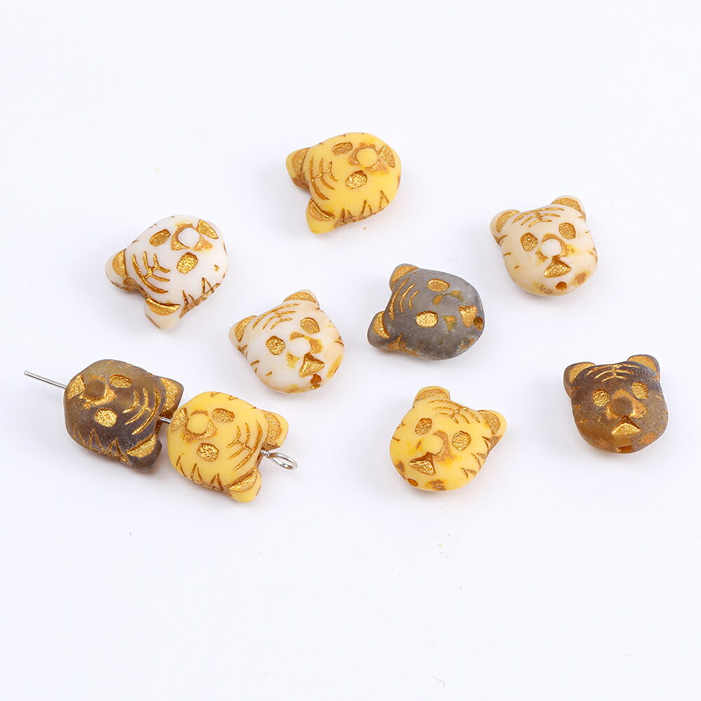 即日発送！アンティーク調ビーズ 樹脂ビーズ タイガー ゴールドライン入り 縦穴 11×12mm（6ヶ）