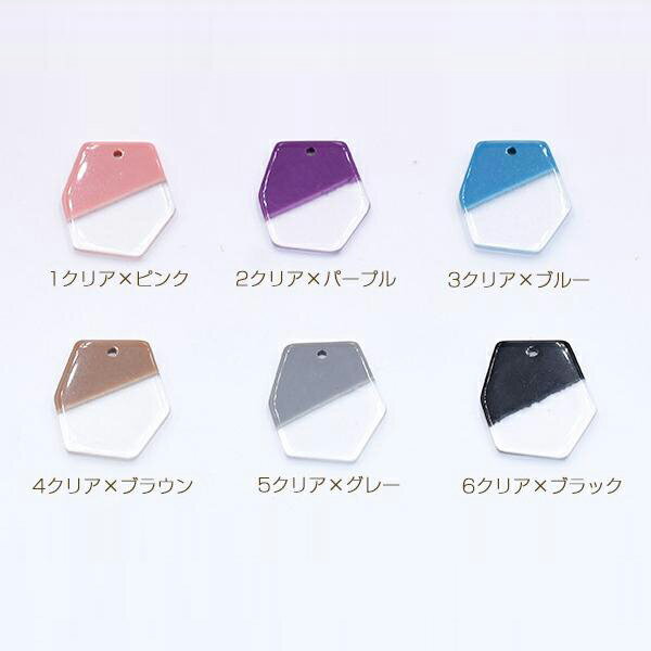 即日発送！即日発送！樹脂プレートチャーム 樹脂製 2カラー 六角形 穴あり 全6色 20mm（10ヶ）