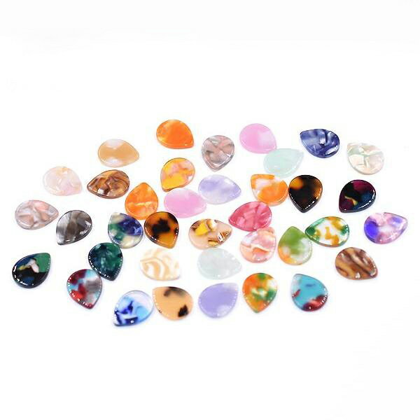 即日発送！アクリル貼付けパーツ アクリルプレート マーブルカラー しずく型 穴なし ミックスカラー 13×17mm（10ヶ）