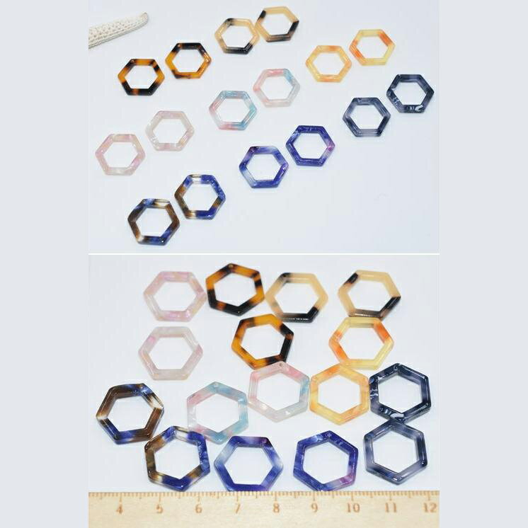 即日発送！べっこうパーツ 六角フレーム穴あり 全8色