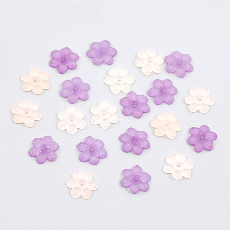 即日発送！アクリルパーツ フラワー 六弁花 穴あり 13.5×14.5mm（40ヶ）