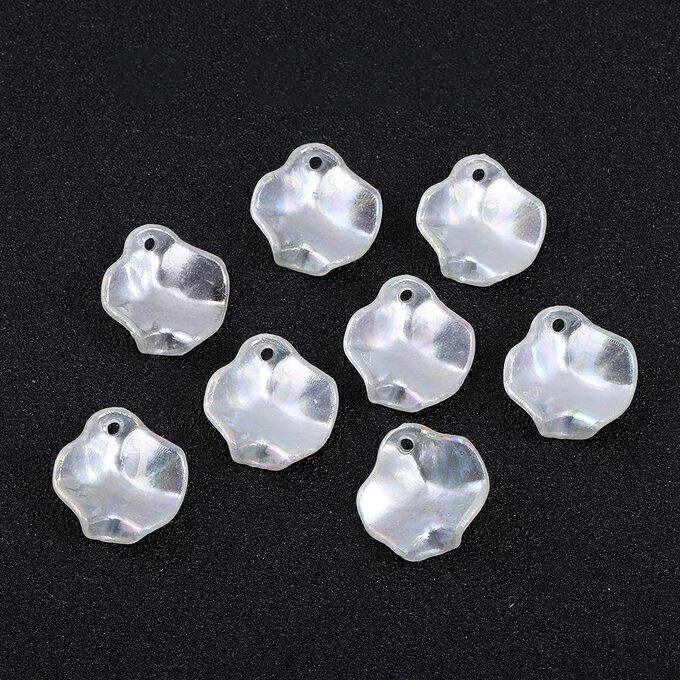 即日発送！高品質アクリルパーツ 花びら 1穴 15×16mm ホワイトABカラー（10ヶ）