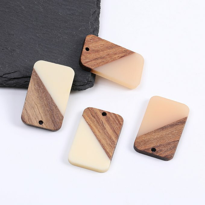 即日発送！樹脂パーツ 木目付き 長方形型 1穴 20×33mm（2ヶ）