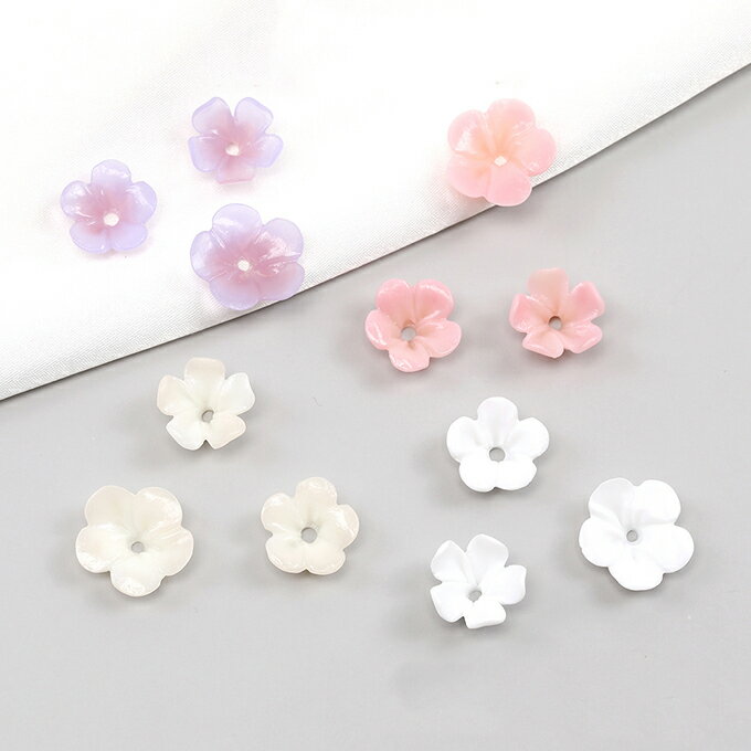 即日発送！立体フラワーパーツ 樹脂ビーズキャップ フラワーチャーム 花座 小花パーツ 五弁花 中心穴あり（10ヶ）