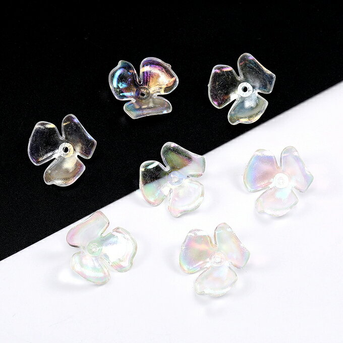 即日発送！アクリル花座 三弁花 穴あり 21×22mm オーロラカラー（10ヶ）