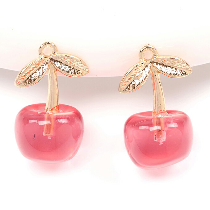 即日発送！さくらんぼチャーム 樹脂さくらんぼチャーム チェリーチャーム 約13×24mm（4ヶ）