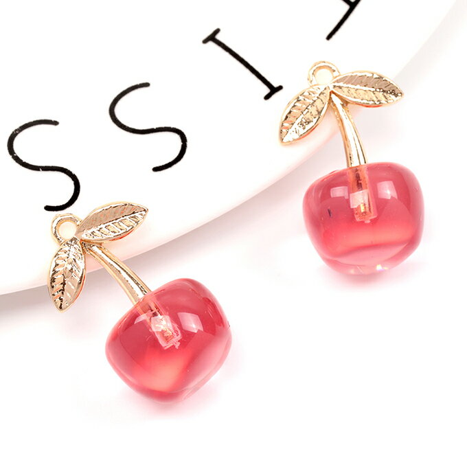 即日発送！さくらんぼチャーム 樹脂さくらんぼチャーム チェリーチャーム 約13×24mm（4ヶ）