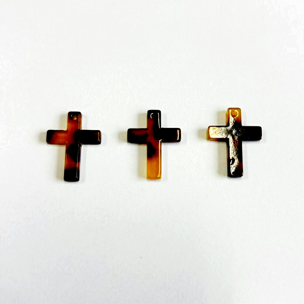 即日発送！べっこうパーツ クロス 1穴 約14×19mm（10ヶ）