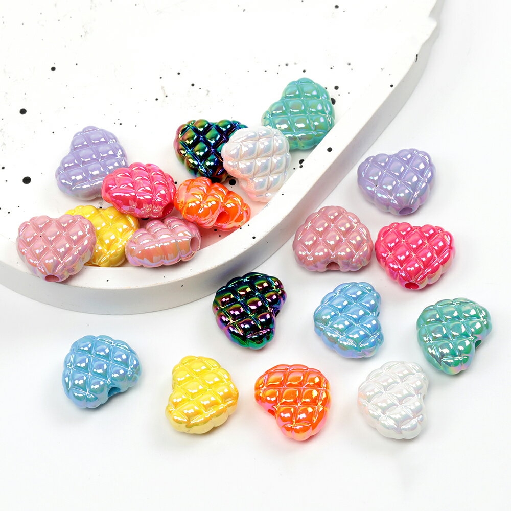 即日発送！アクリルパーツ ハート チェック柄 カラーミックス 約17×20mm（8ヶ）