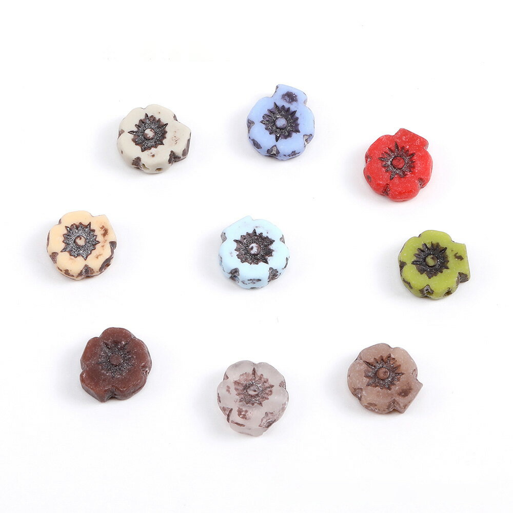 即日発送！樹脂ビーズ アンティーク調ビーズ ハワイアンフラワー 8mm