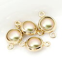 高品質パールチャーム 2カン付き ラウンド アクセサリーパーツハンドメイド素材約7mm ゴールド 4個 グリーン