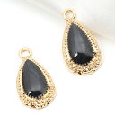 カン付エポチャーム 雫 ペンダントパーツ 花模様約 12×23mm ゴールドアクセサリーパーツハンドメイド素材 6個 グレー
