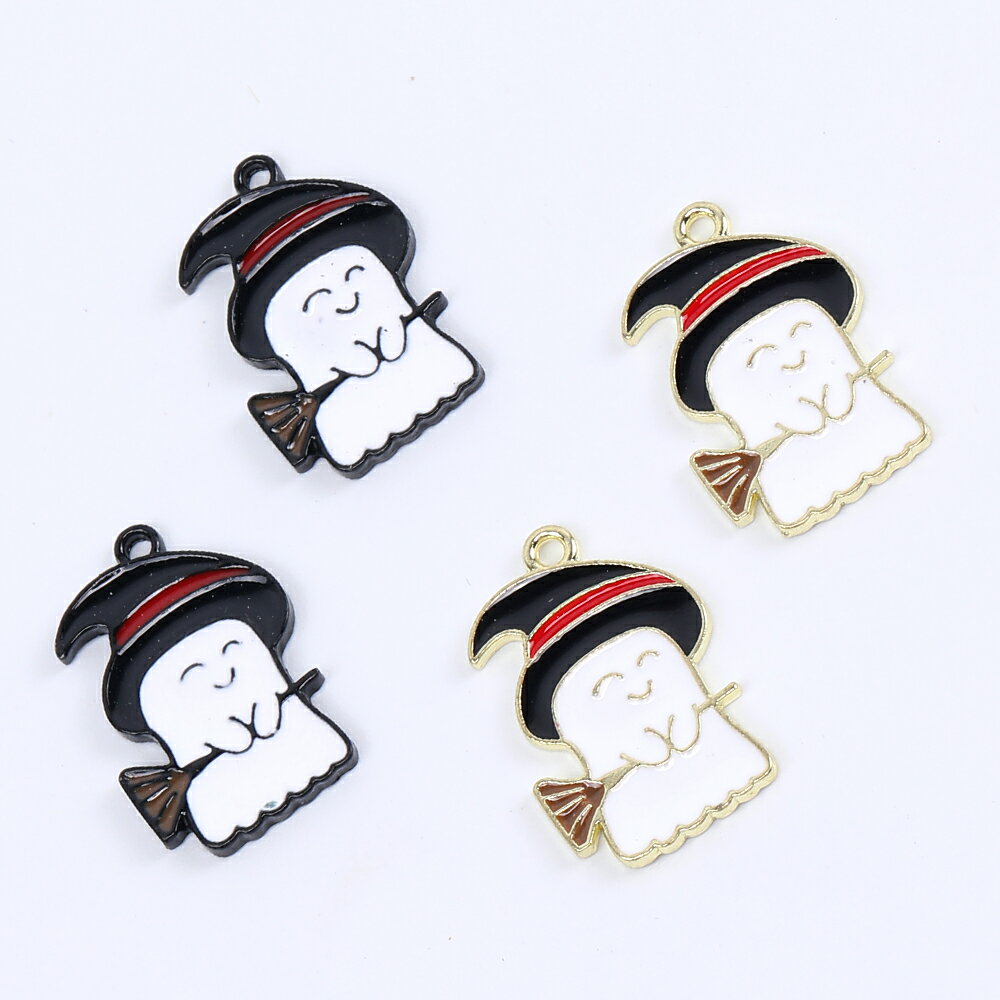 即日発送！ ハロウィンお化けチャーム オバケチャーム 幽霊メタルチャーム エポチャーム ハンドメイドアクセサリーパーツ 手作りアクセサリー素材 カン付き 15×23mm（4 ヶ入り）