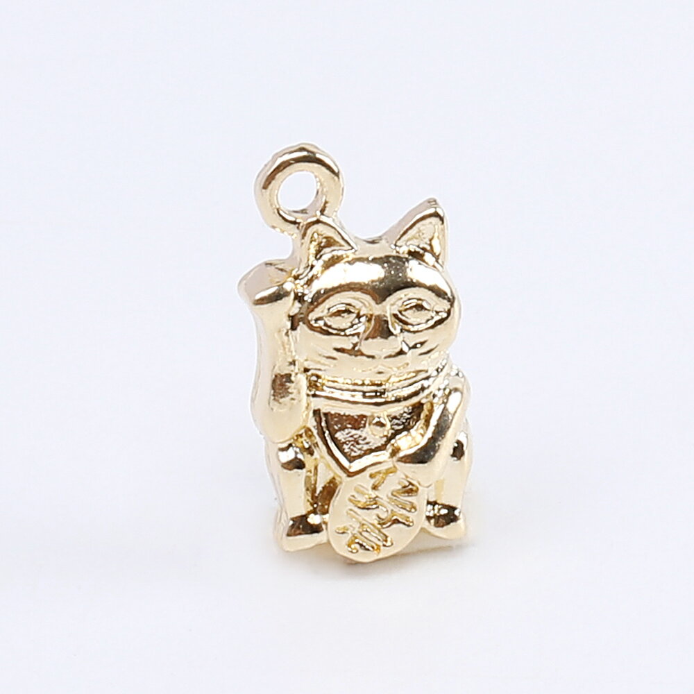 即日発送！立体招き猫チャーム メタルチャーム アクセサリーパーツ アクセサリー金具 手芸金具 1カン付き 1カン付き 8×15mm（6ヶ）