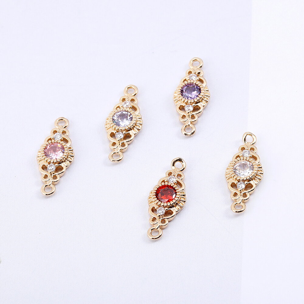 即日発送！上質ジルコニアチャーム アンティーク調 ガラスストーンフレームチャーム ジョイントパーツ つなぎパーツ 接続チャーム 2カン 8×20mm ゴールド（2ヶ）