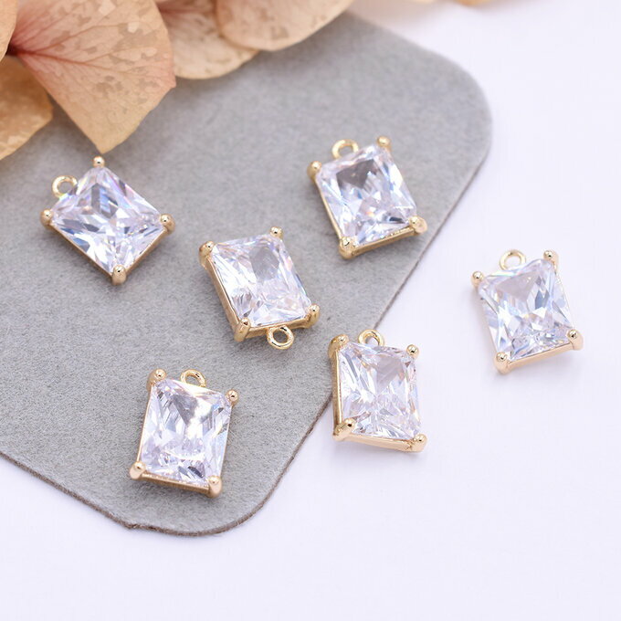 即日発送！上質ジルコニアチャーム ジルコニアストーン付き スクエア 1カン付き 9×13mm ゴールド（1ヶ）