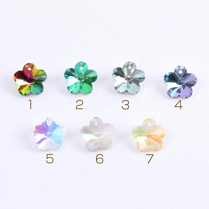 即日発送！フラワーガラスチャーム オーロラカラー 横穴 13mm