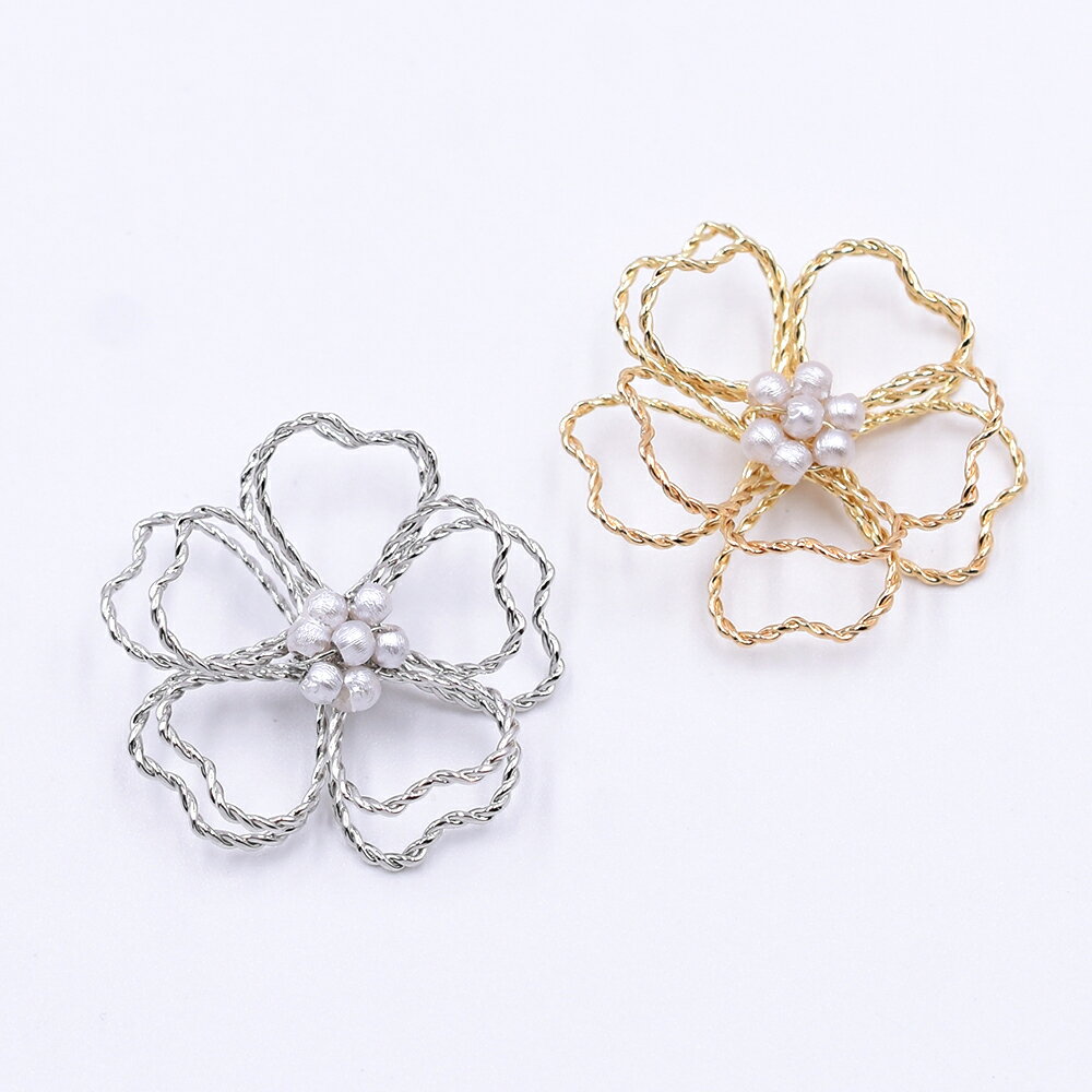 即日発送！フラワーパーツ 立体ワイヤーフラワーパーツ 接続パーツ 五弁花 パール花芯 桜30×30mm （4ヶ）