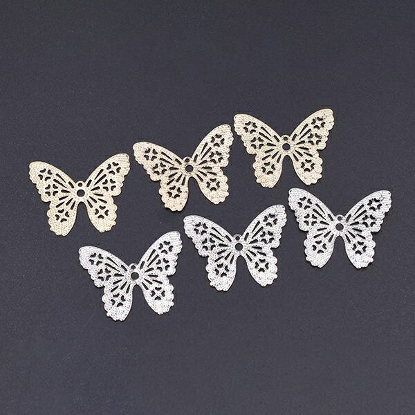 即日発送！蝶パーツ 透かしパーツ カン付き 穴あり 蝶5 27×33mm（6ヶ）