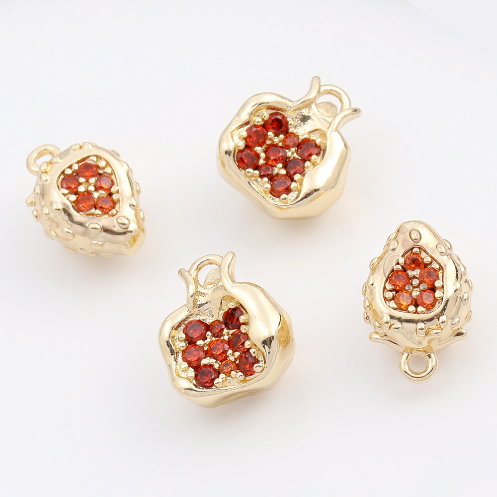 即日発送！フルーツチャーム ジルコニアチャーム ドリアンモチーフ カン付き ゴールド（2ヶ）