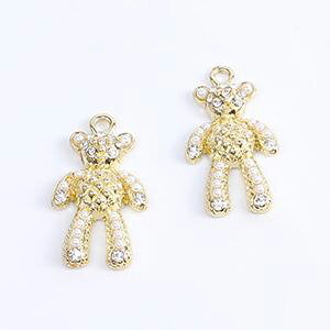 即日発送！クマチャーム メタルチャーム パール＆石付き 1カン 16×28mm ゴールド（1ヶ）のサムネイル