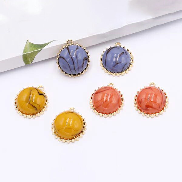 即日発送！樹脂金属チャーム 丸型 1カン 20×23mm ゴールド【2ヶ】