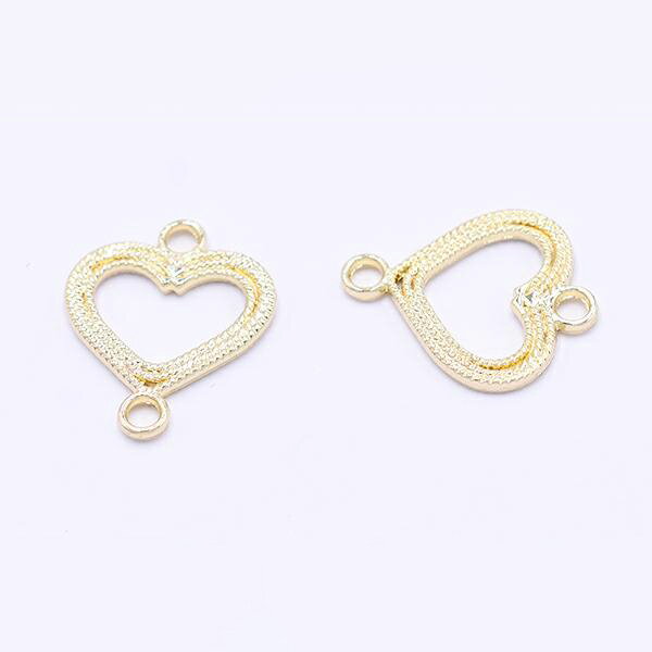 即日発送！金属チャーム ハート 2カン 16×19mm ゴールド【10ヶ】