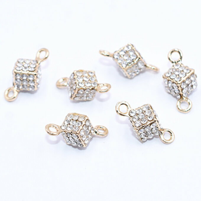 即日発送！チャームパーツ 正方形 石付き 2カン 8×16mm【2ヶ】