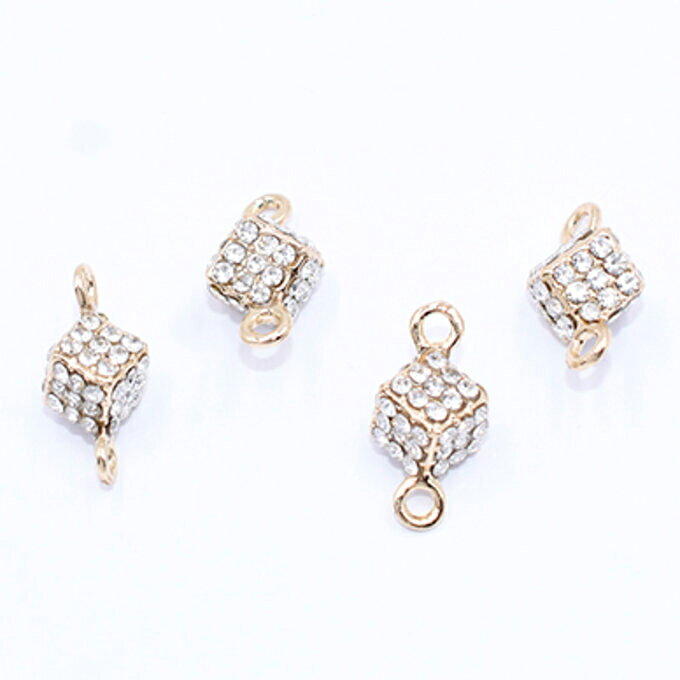 即日発送！チャームパーツ 正方形 石付き 2カン 8×16mm【2ヶ】