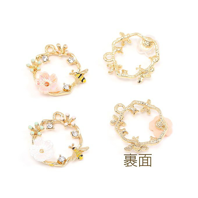 即日発送！エボチャーム ミツバチとフラワーのサークル 1カン 20×20mm ゴールド（2ヶ）の商品画像 3