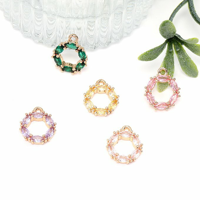 即日発送！高品質ジルコニアチャーム サークル 1カン 12.5×15mm ゴールド（1ヶ）