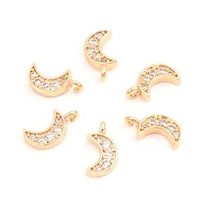 即日発送！高品質ジルコニアチャーム 月型 カン付き 5×10mm ゴールド（4ヶ）