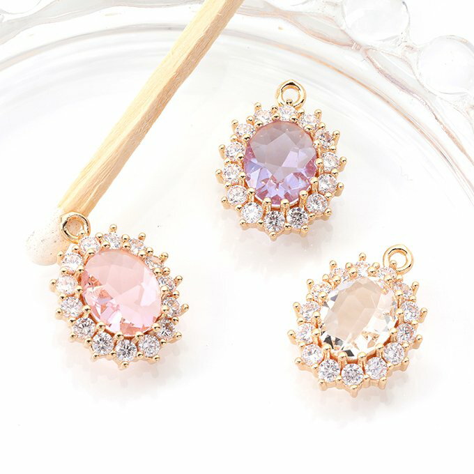 即日発送！高品質フレームガラスチャーム ジルコニアストーンチャーム ガラスストーンチャーム オーバ..