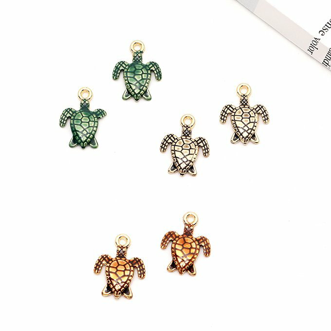即日発送！エボチャーム カメ 12×16mm ゴールド（4ヶ）