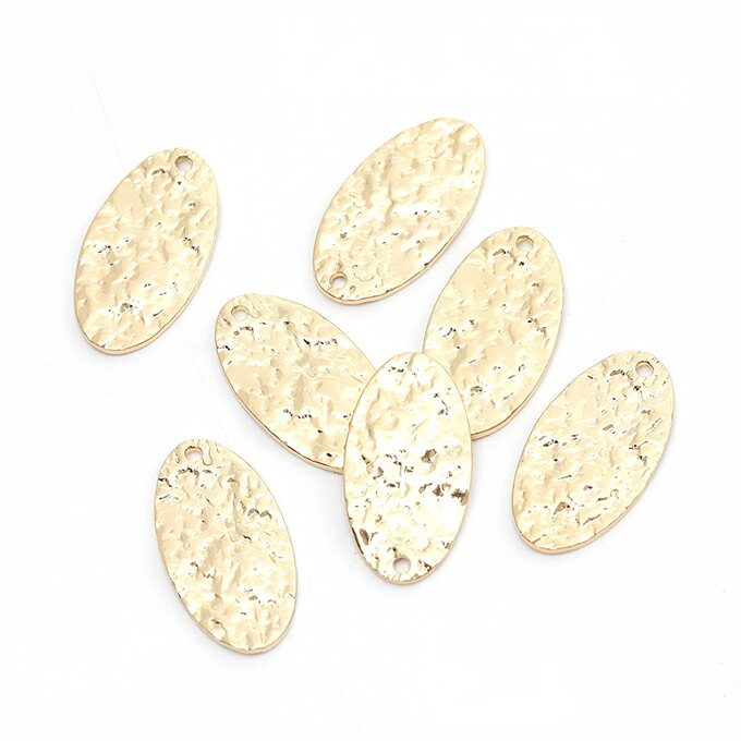 即日発送！メタルプレートチャーム オーバル 1穴 10×19mm ゴールド（6ヶ）