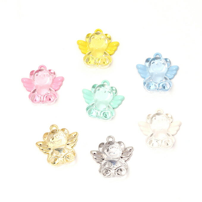 即日発送！くまチャーム 樹脂チャーム メタルチャーム 天使の羽根 エンジェルつばさ くまモチーフ 1カン付き 約19×20mm（2ヶ）