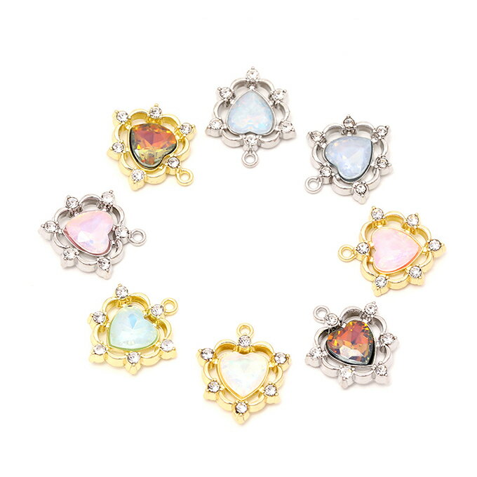 即日発送！ハートチャーム フレームガラスチャーム ガラスストーンチャーム 1カン付き オーロラカラー ..