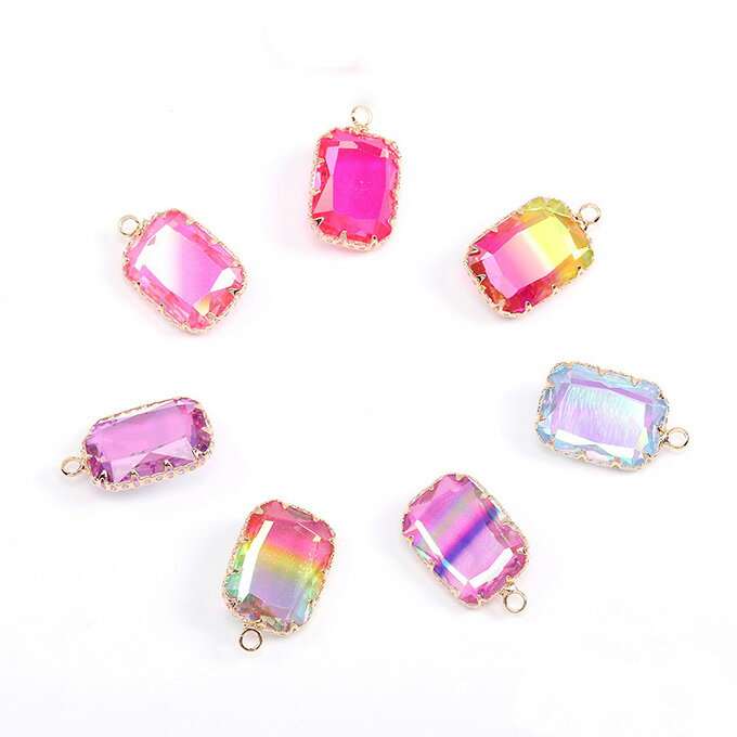 即日発送！フレームガラスチャーム 長方形 14×23mm ゴールド