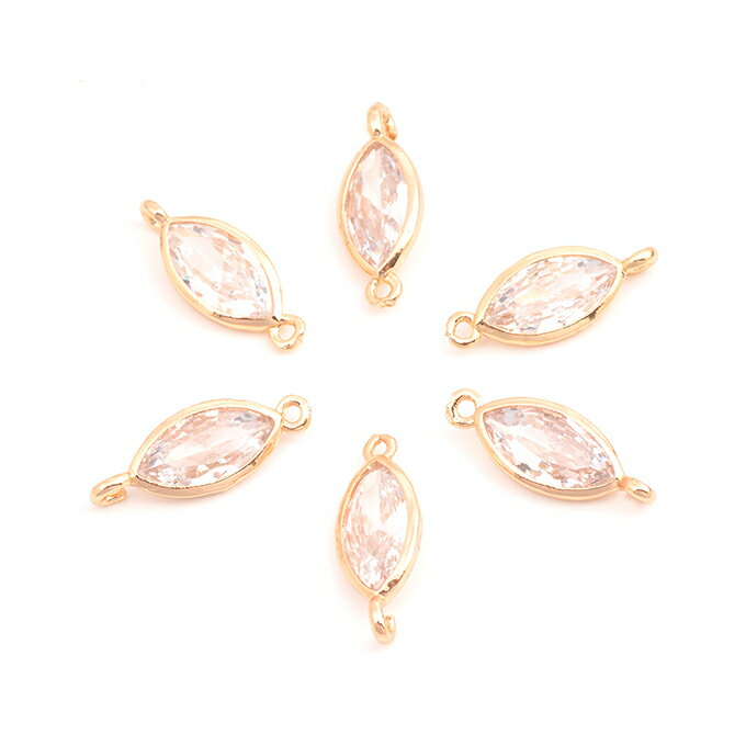 即日発送！高品質ジルコニアチャーム コネクターチャーム ホースアイ 2カン付き 6×16mm ゴールド（2ヶ）